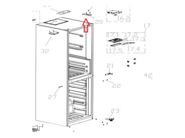 Point RF32NW20N kylmälaitteen oven yläsarana 12231000043825
